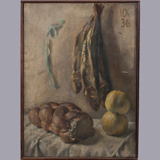  Натюрморт с рыбой, хлебом и яблоками