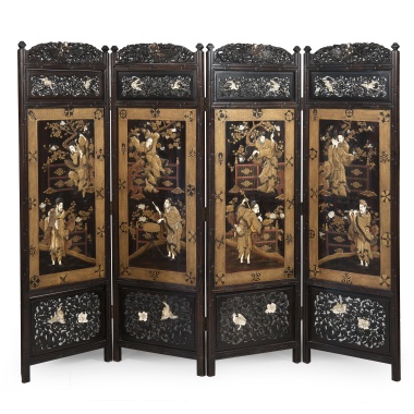 Японская четырехстворчатая ширма периода Мэйдзи