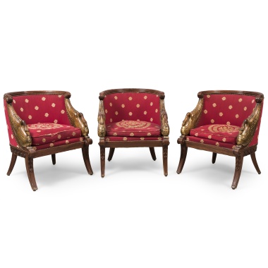 Три кресла в стиле ампир с локотниками в виде лебедей