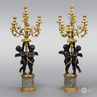 Парные канделябры с фигурами путти, держащими рог изобилия, в стиле Людовика XVI