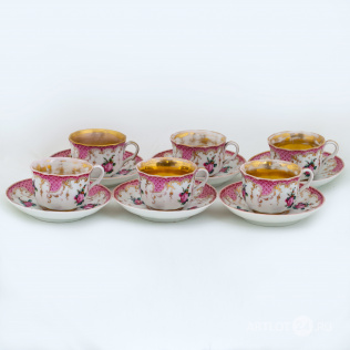 Шесть чайных пар «Букеты розовых цветов»