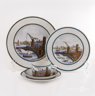 Чайная пара, пирожковая, закусочная и столовая тарелки "Новгородская стройка"