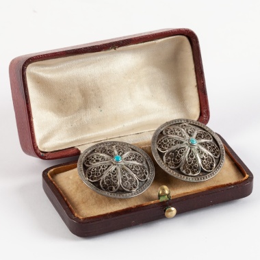 Запонки с бирюзой в футляре