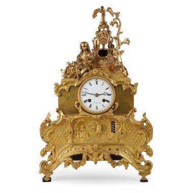 Русские каминные часы «Девочка с котенком у колодца» мастерской С. Веля