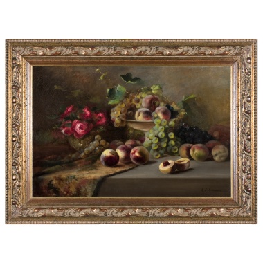Натюрморт с виноградом и персиками