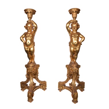 Парные резные консоли с фигурами путти с стиле Людовика XVI