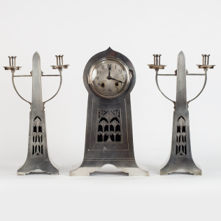 Часы и два канделябра «Лотос» в стиле ар-нуво
