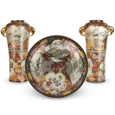 Комплект из двух ваз и декоративного блюда Сацума