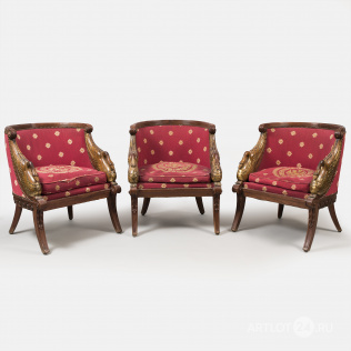 Три кресла в стиле ампир с локотниками в виде лебедей