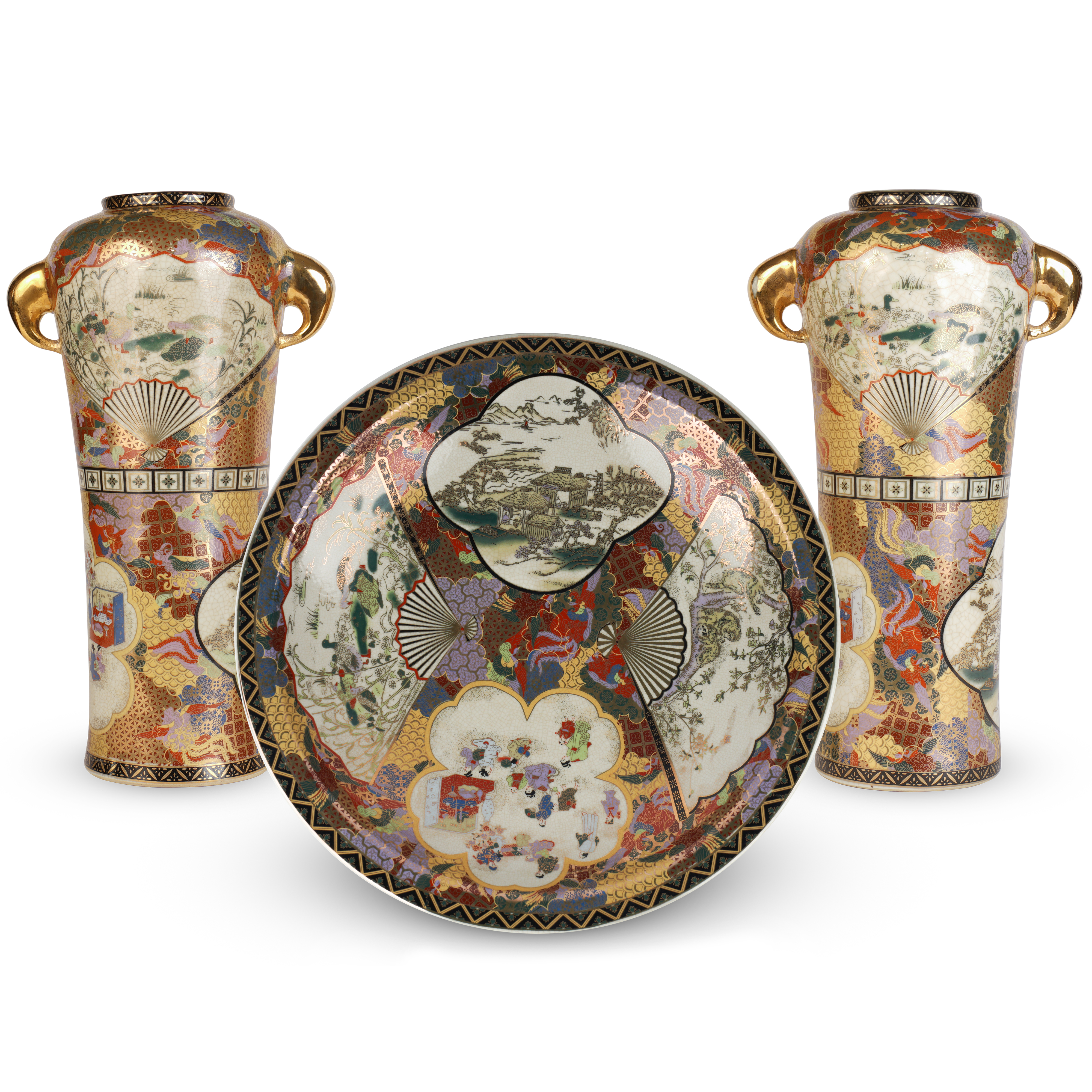 Комплект из двух ваз и декоративного блюда Сацума