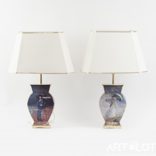 Парные настольные лампы с изображениями картин Клода Моне и Густава Климта