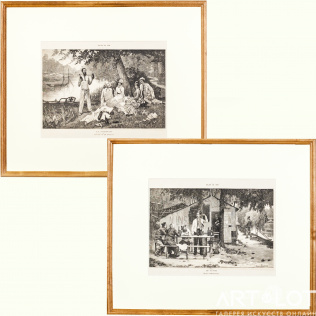 Печатная графика «Понедельник» и «Воскресенье» из серии «Художественный Салон 1878 года. Париж»