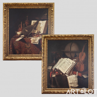 Парные картины «Натюрморт с глобусом и скрипкой» и «Натюрморт с книгой и лютней»