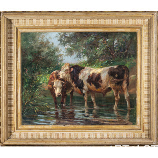 Пейзаж с коровами на водопое