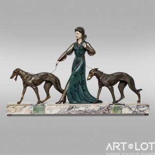 Скульптурная композиция в стиле ар-деко  «Дама с двумя борзыми»