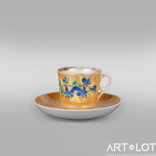 Чайная пара с цветочным орнаментом т-ва М.С. Кузнецова