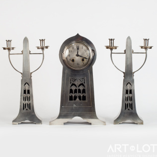 Часы и два канделябра «Лотос» в стиле ар-нуво